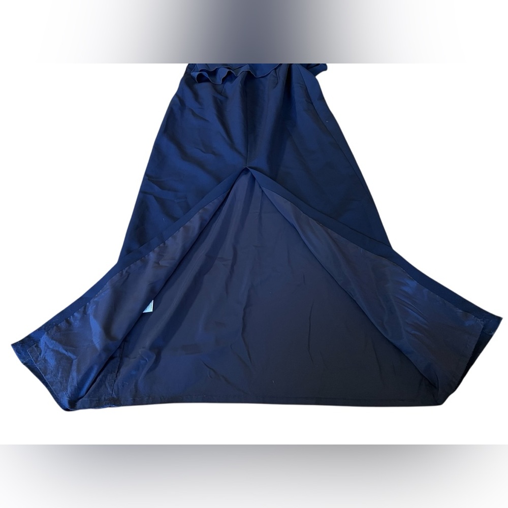 TRINA TURK Indigo Navy Blue One-Shoulder Waterfall Ruffle 12 Gown Special Event - Picture 8 of 13